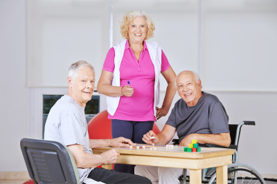 three happy senior citizens